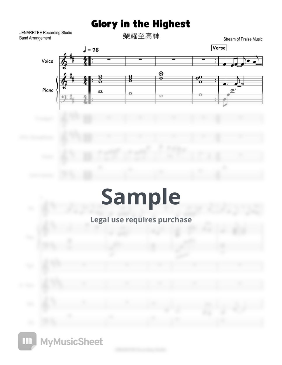 Stream of praise music glory in the highest band arrangement sheets