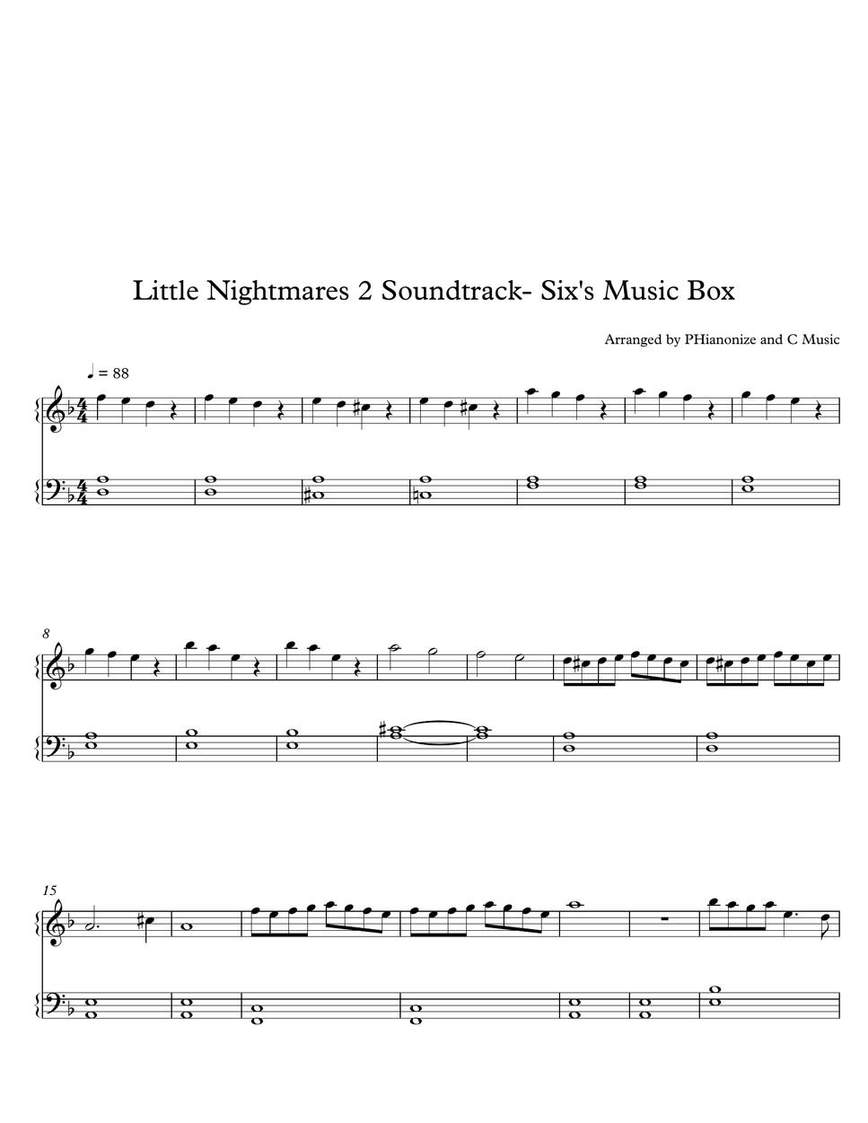 Little Nightmares 2 Soundtrack Six's Music Box (Easy Version) Hoja by