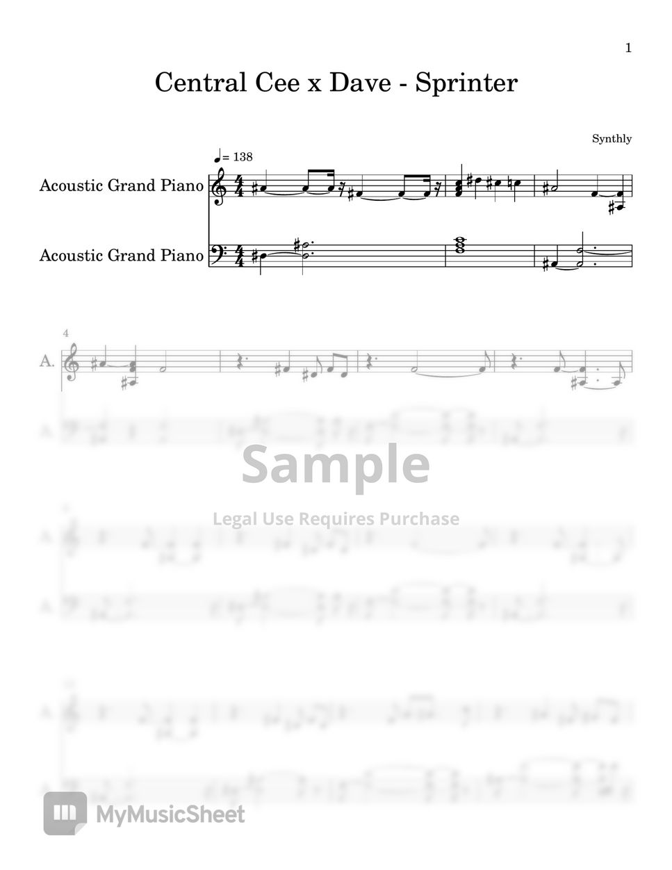 Central cee sprinter easy piano sheet sheets by synthly