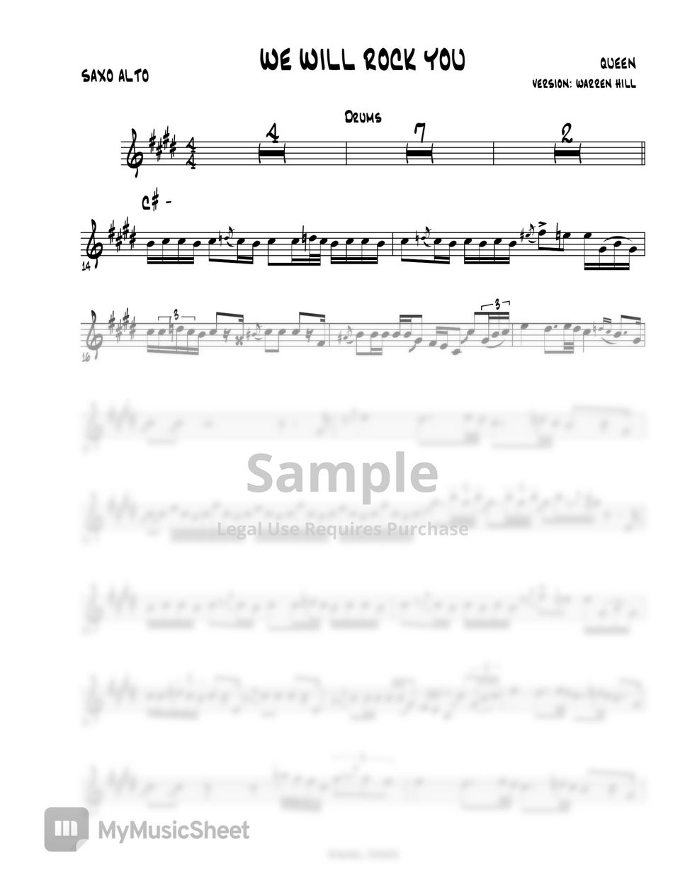 We Will Rock You - Queen. Versión: Warren Hill (Alto Sax) Sheets by ...