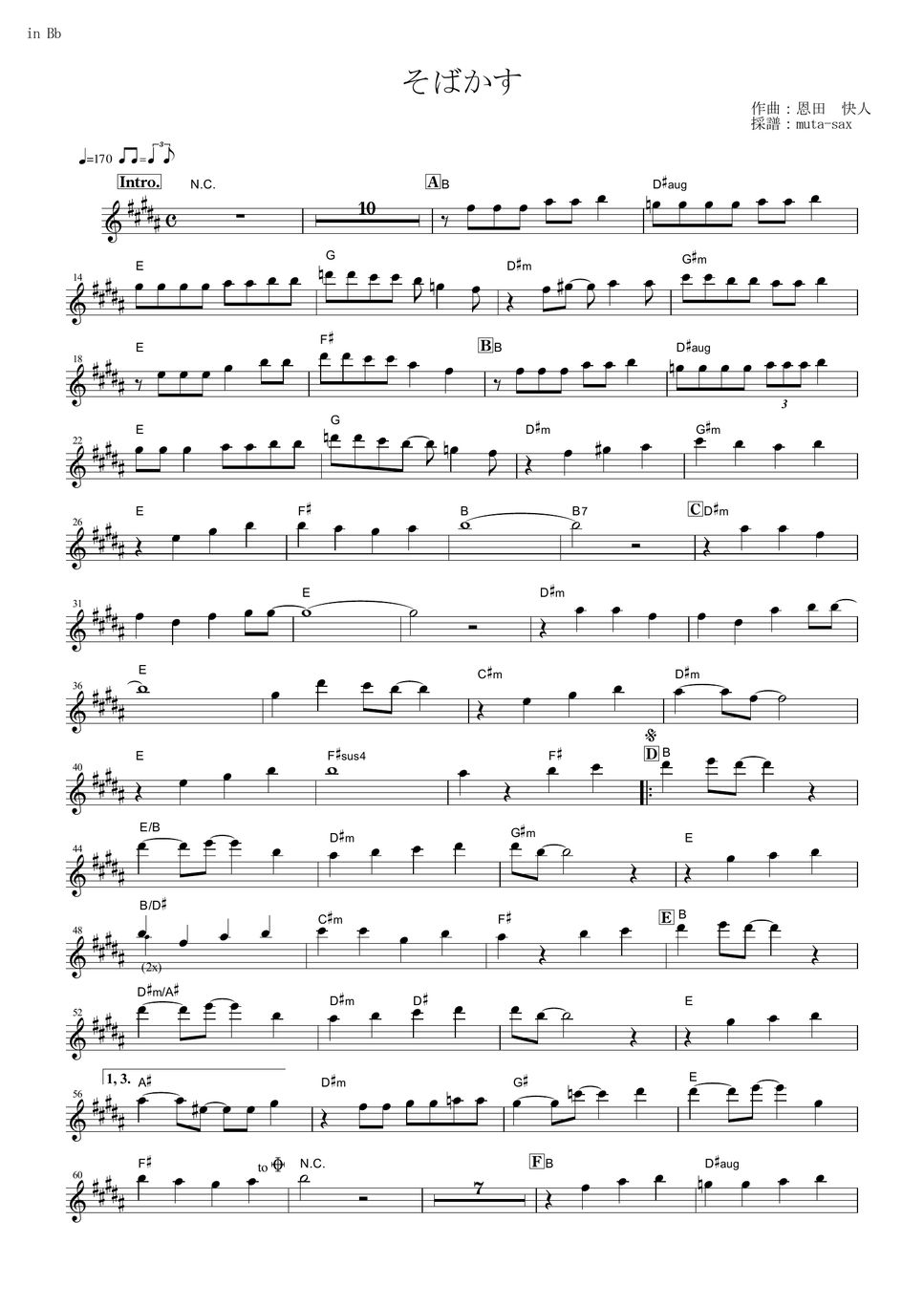 Rurouni Kenshin Sobakasu (in Bb) Sheets