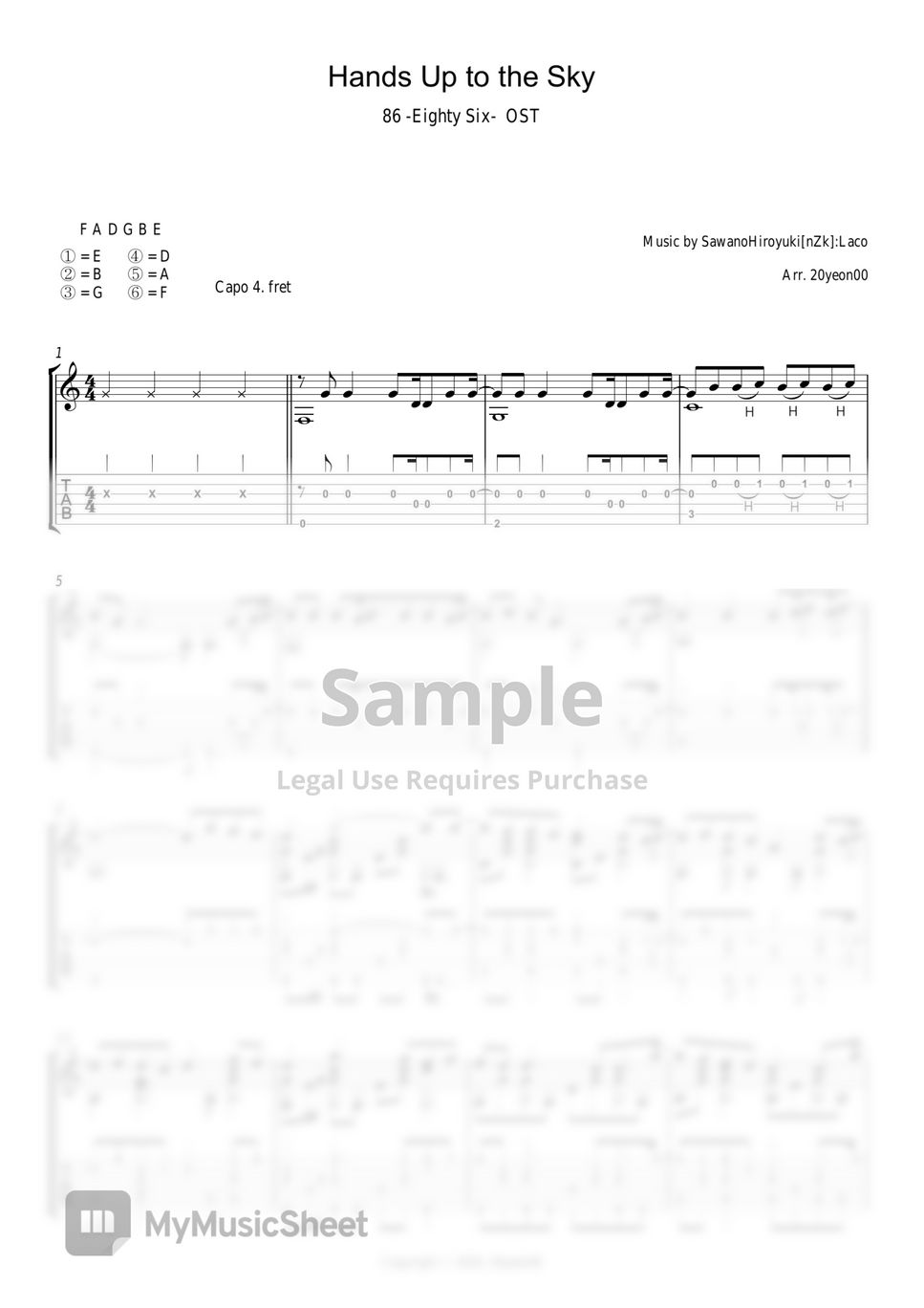 86 Eighty Six OST Hands Up to the Sky 曲谱 by 20yeon00