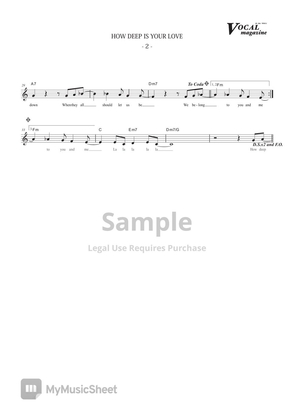 BEE GEES HOW DEEP IS YOUR LOVE VOCAL MAGAZINE Sheets By Far East 