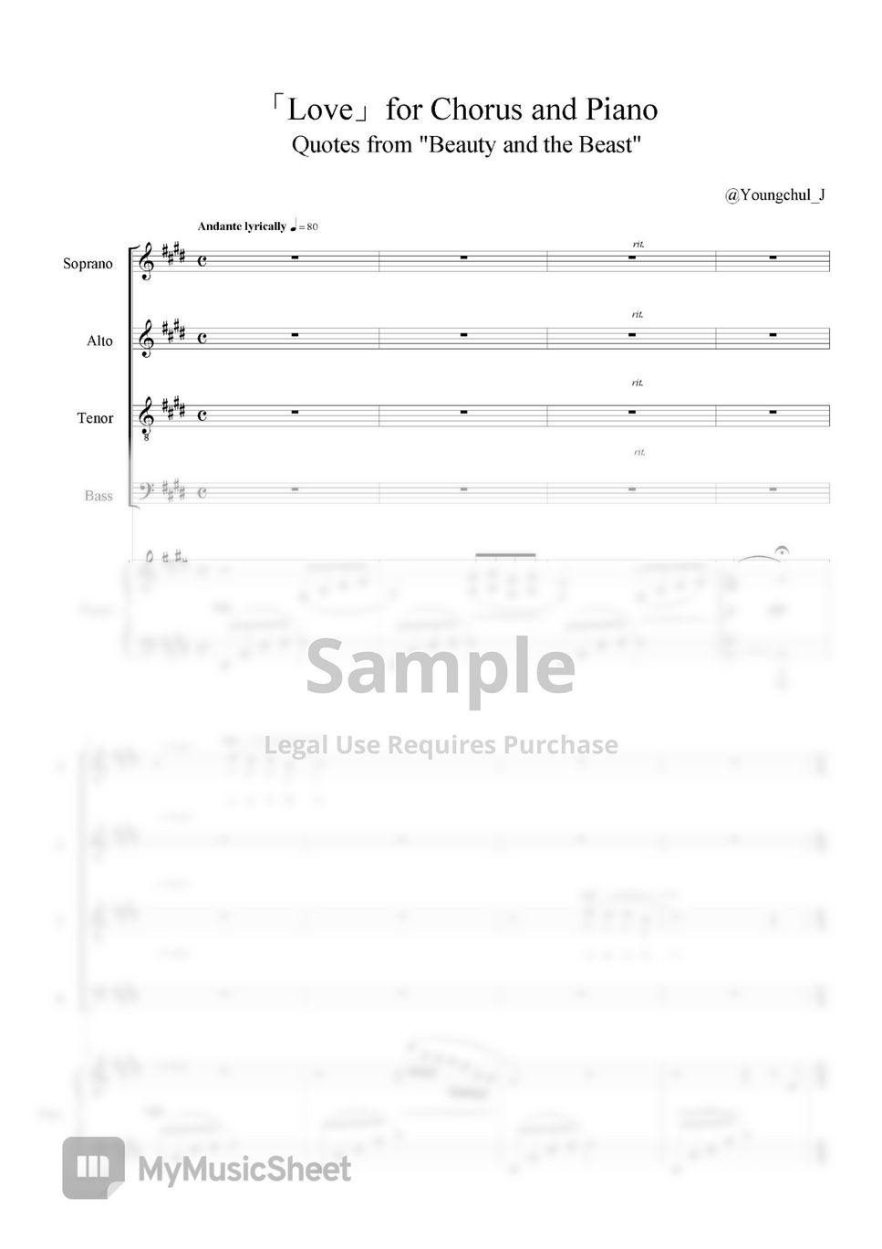 Youngchul Jang 「Love」 for Chorus and Piano(Quotes from Beauty and the