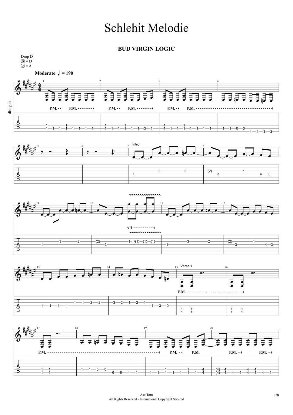 BUD VIRGIN LOGIC Schlehit Melodie (Full Version) TAB by AsaiToru