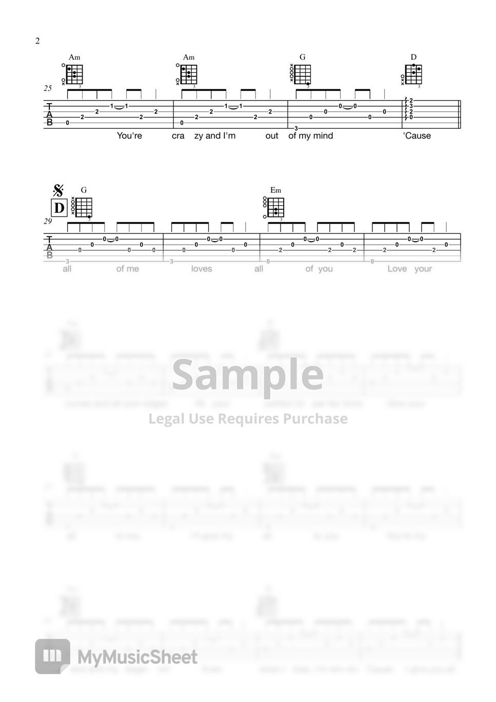 태연 폴킴 - All of Me (Guitar TAB) (원곡 Johnlegend) 악보 by 서동욱