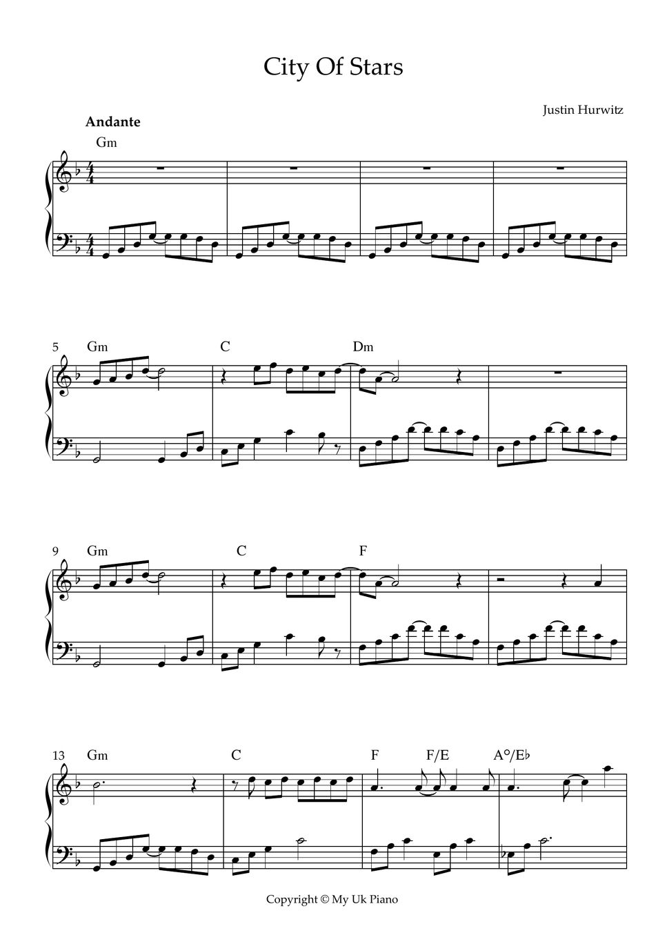 라라랜드 (La La Land) Ost - City Of Stars (쉬운피아노악보) Sheets By My Uk Piano