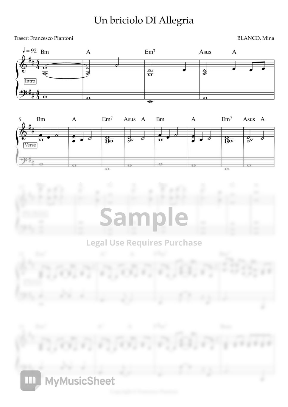 Blanco, Mina Un briciolo di allegria (Spartito pianoforte) Partition musicale by Francesco