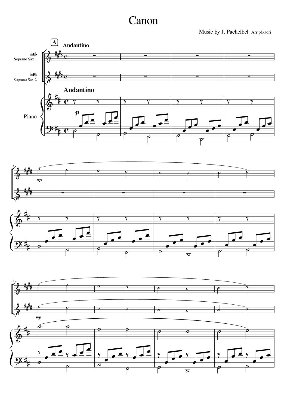 Pachelbel - Canon (soprano sax duet /piano trio) Sheets by pfkaori