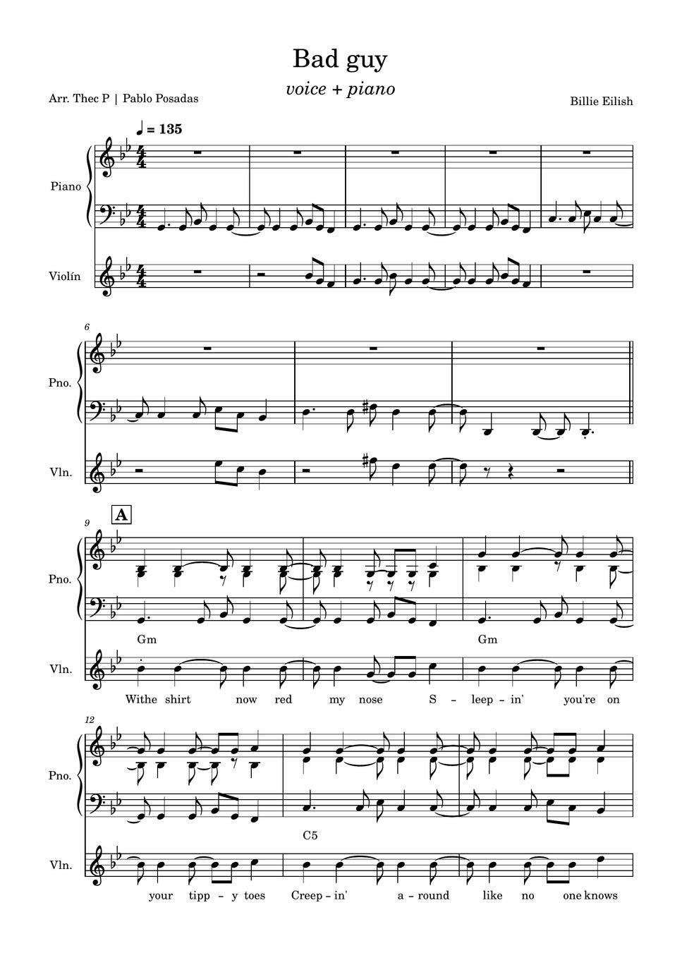 Billie Eilish Bad guy (for voice and piano) Sheet by Thec P