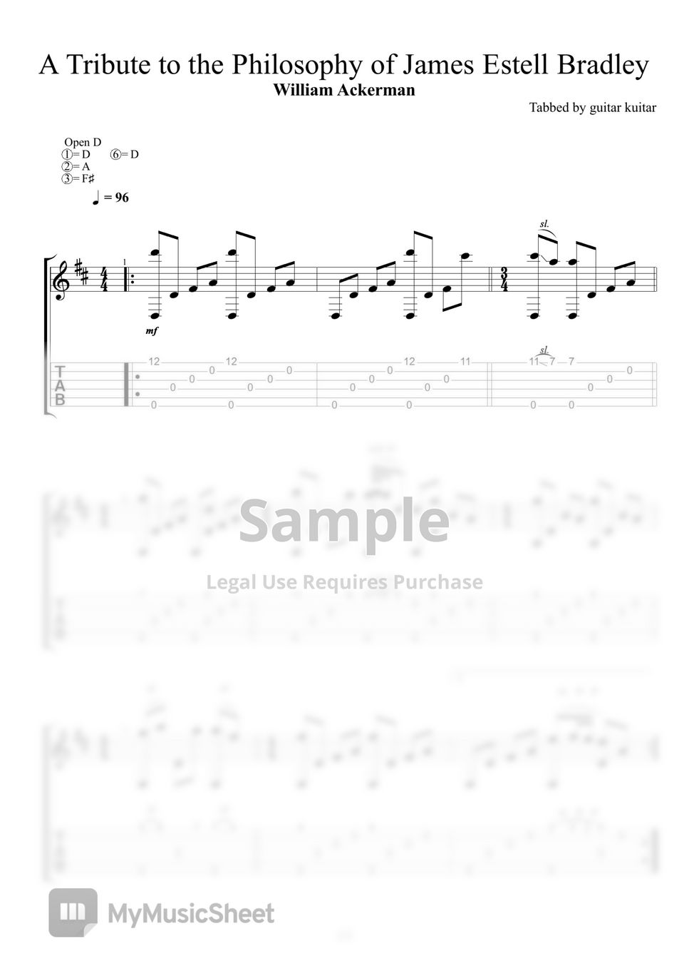 William Ackerman - A Tribute to the Philosophy of James Estell Bradley (TAB Sheet Music) by guitar kuitar