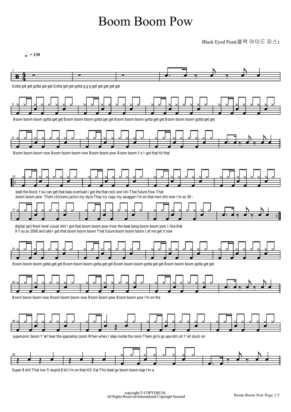 Black Eyed Peas Boom Boom Pow Sheet by COPYDRUM