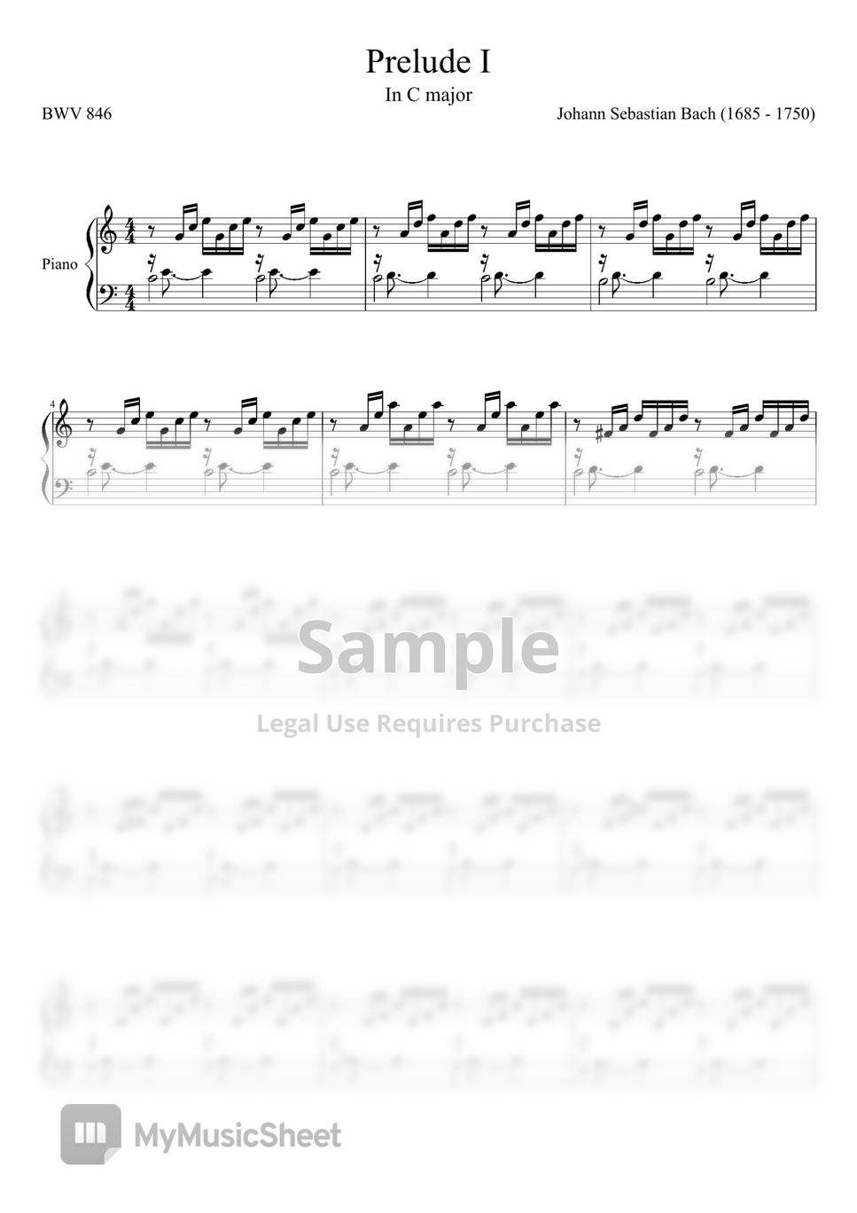 Johann Sebastian Bach - Prelude I in C major, BWV 846 - Well Tempered Clavier [First Book] by Johann Sebastian Bach