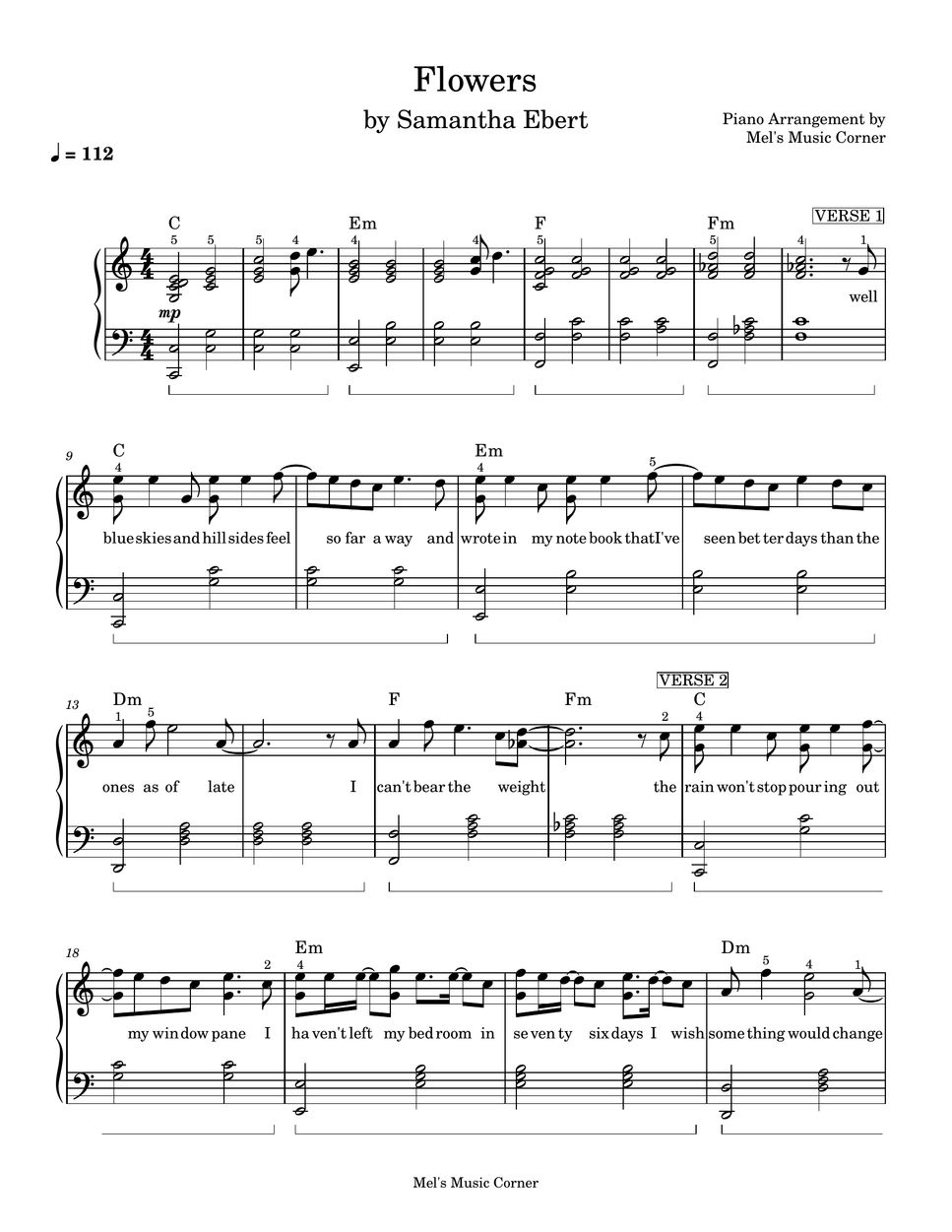 Samantha Ebert - Flowers (piano sheet music) by Mel's Music Corner