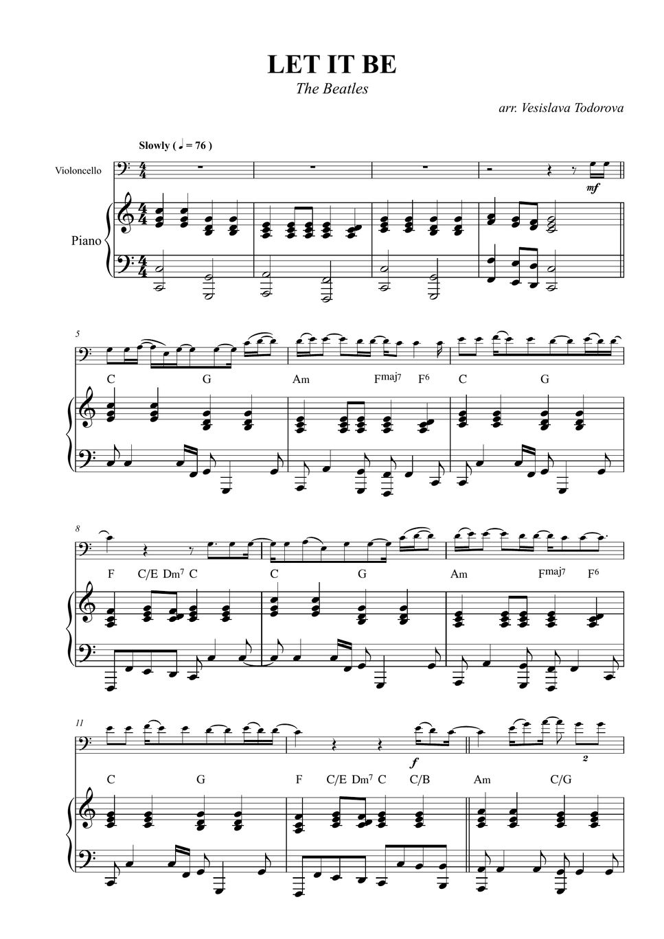 The Beatles Let It Be Cello And Piano Sheets By Vesislava Todorova