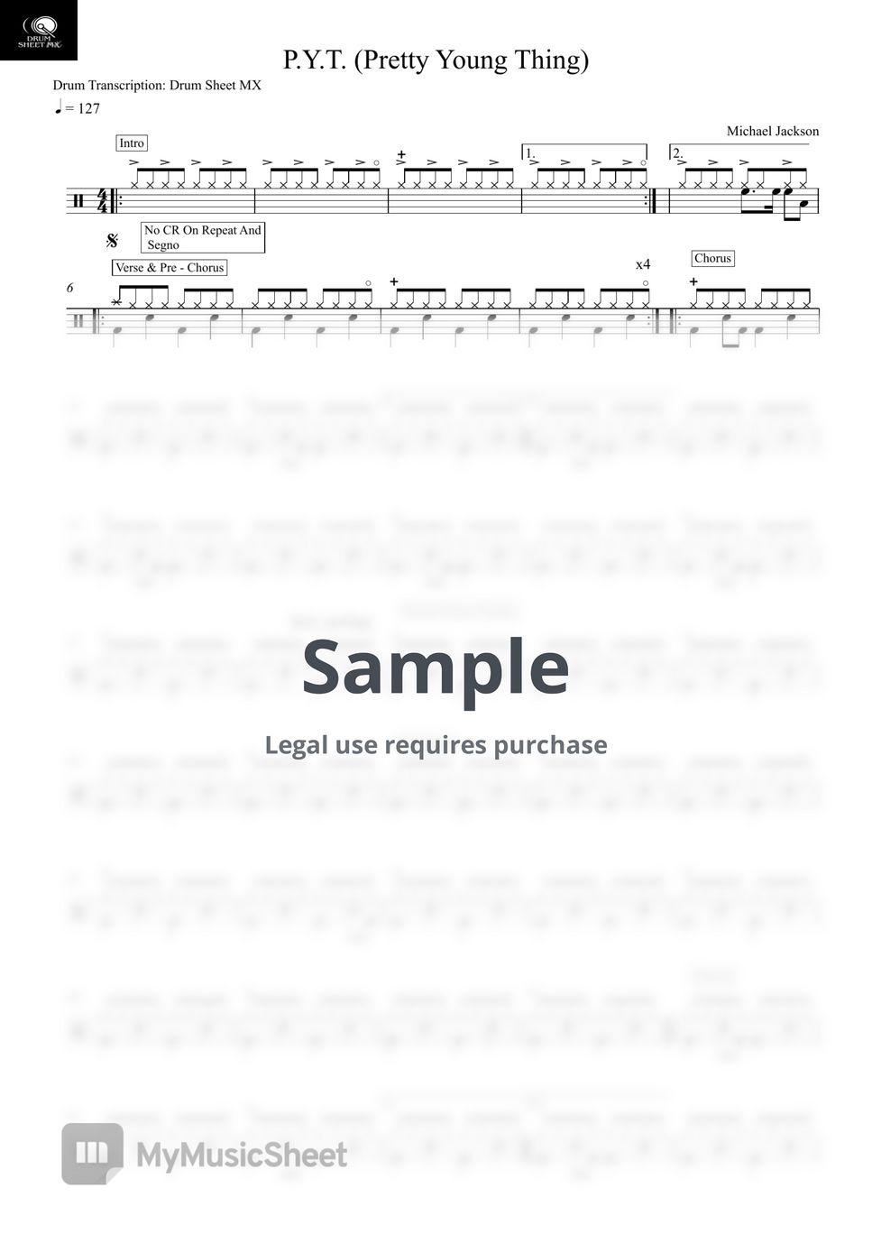 Drum Transcription: Drum Sheet MX - P.Y.T. by Drum Transcription: Drum Sheet MX