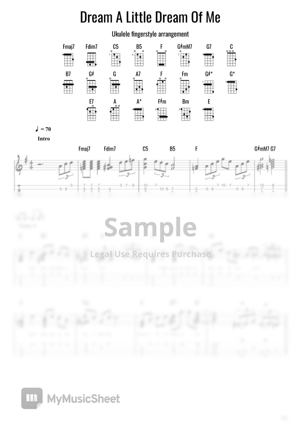 Ukulele Fingerstyle Dream A Little Dream 악보 by Vasko (Ukulele Cheats)
