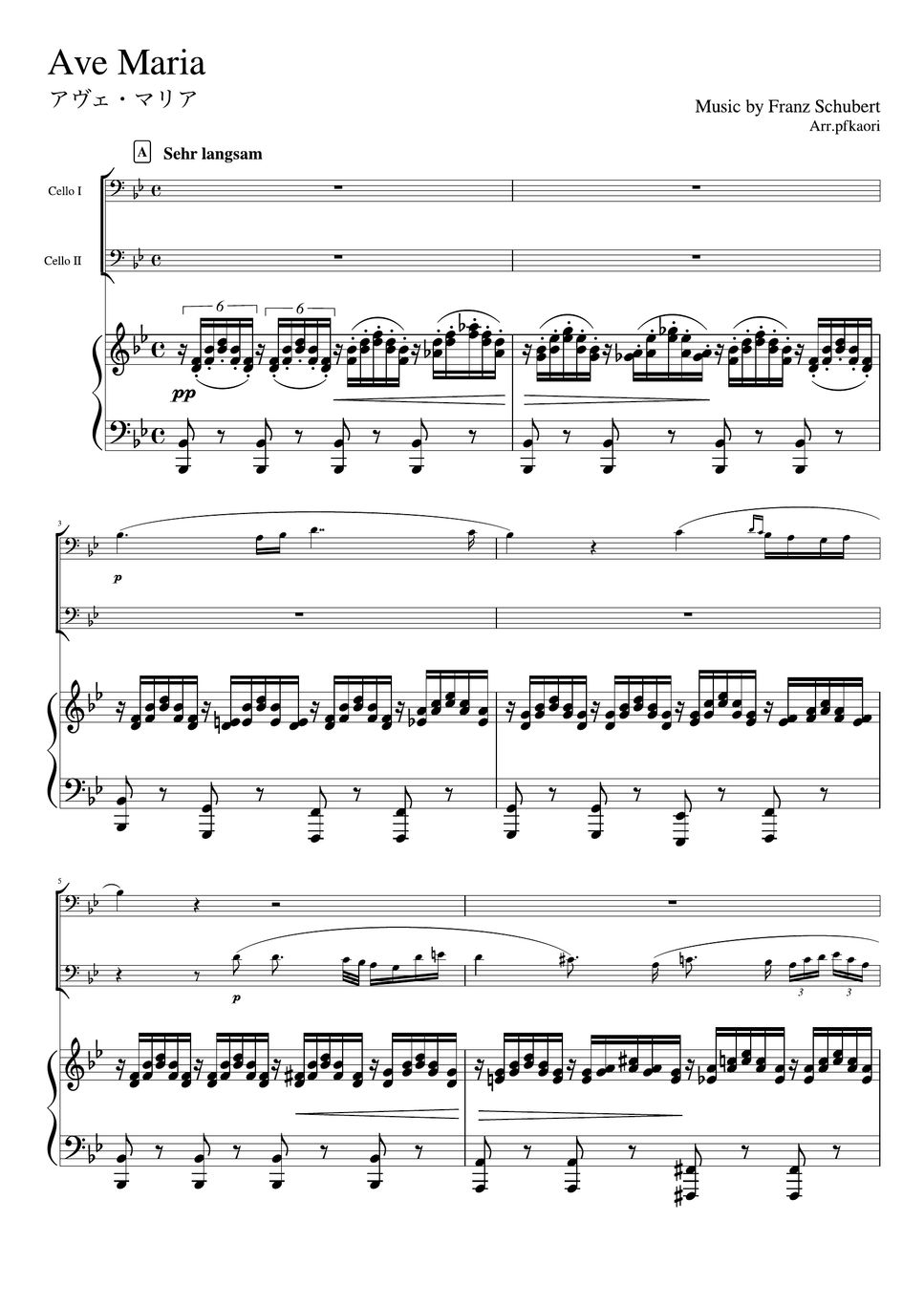 Fr.Schubert - Ave Maria (B♭・Piano Trio / Cello Duet) Sheets By Pfkaori