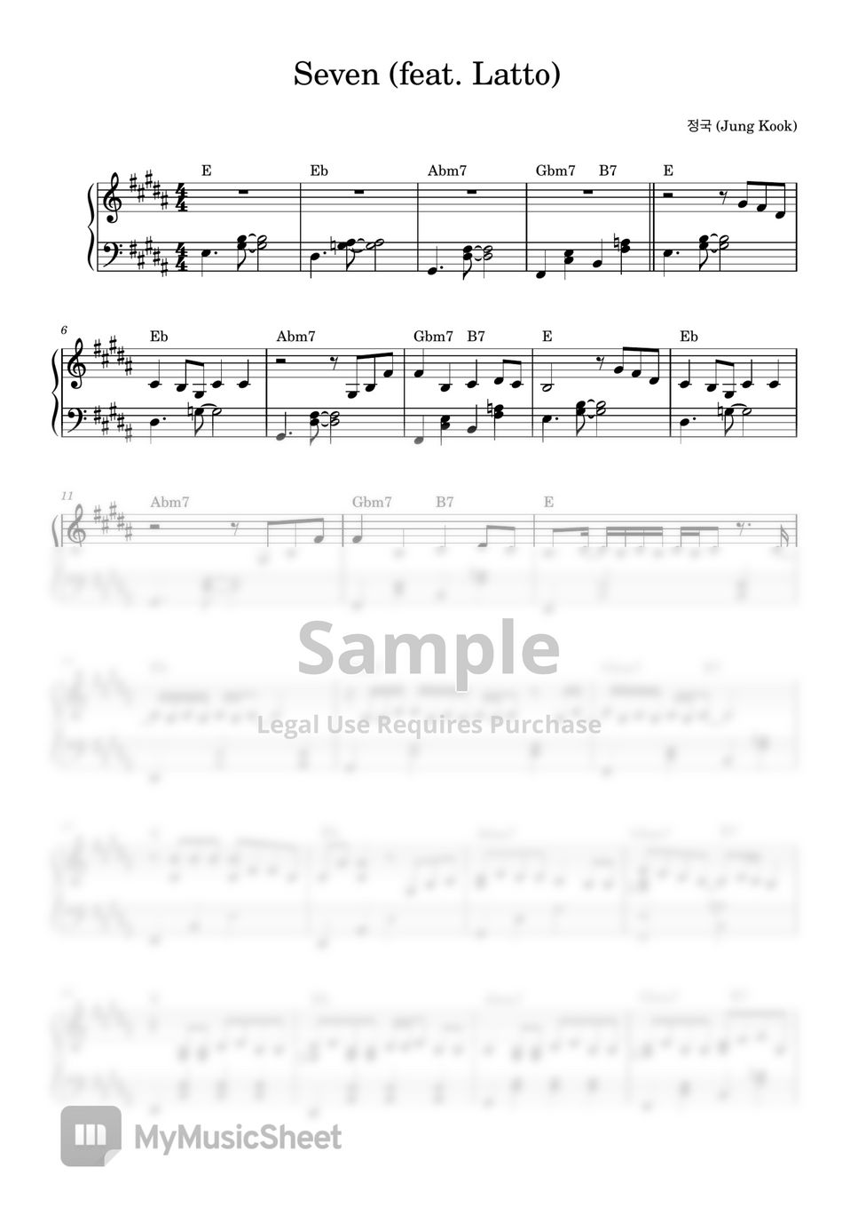  jung kook seven feat latto sheets by piano cloud 