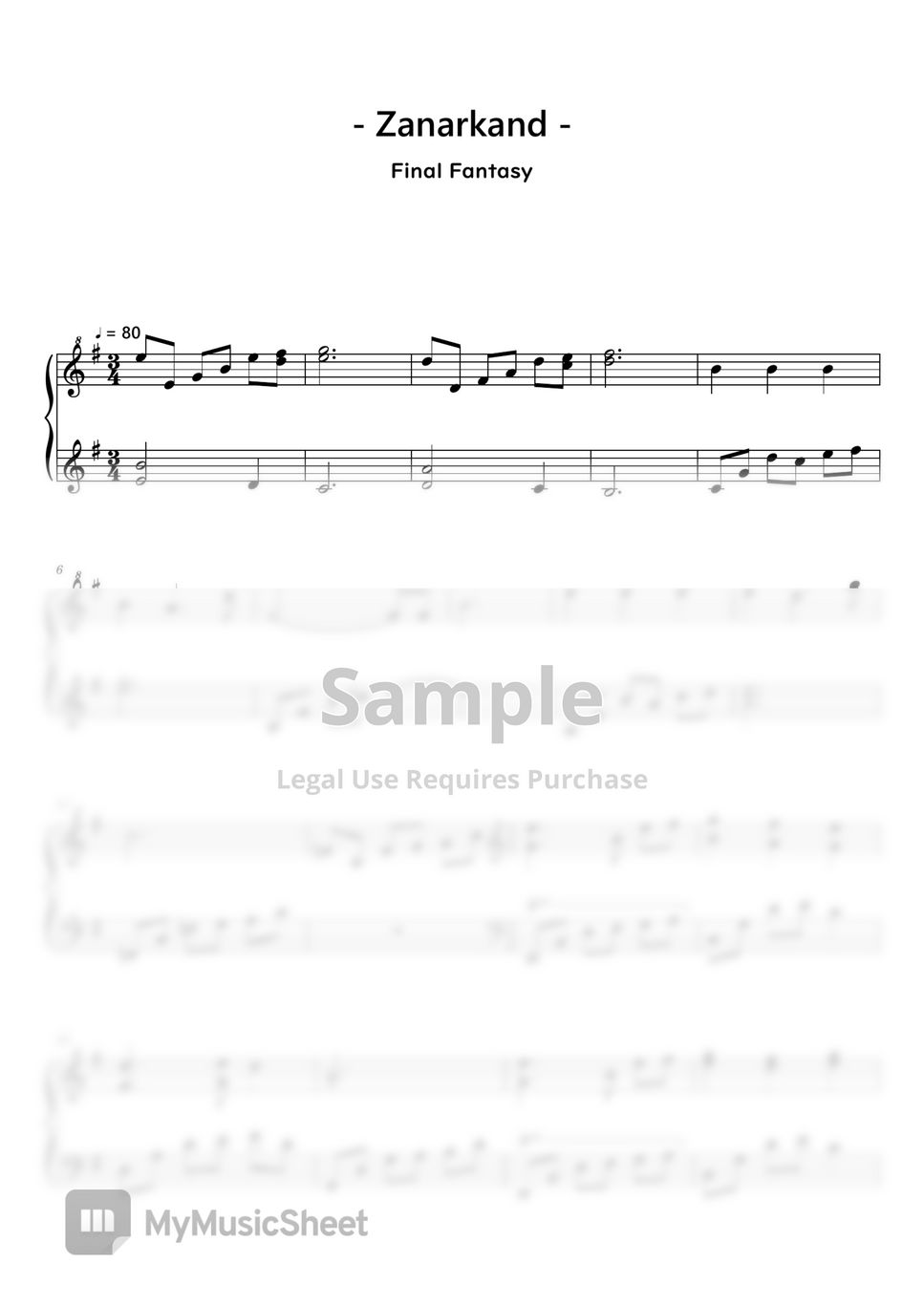 Final Fantasy To Zanarkand (Piano Collection) (Sheet Music, MIDI