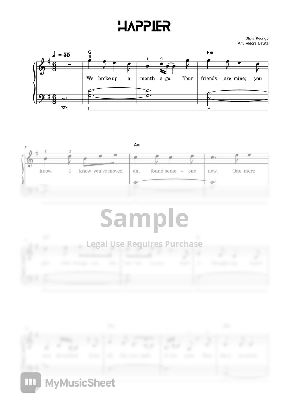 Happier Music Sheet Olivia Rodrigo