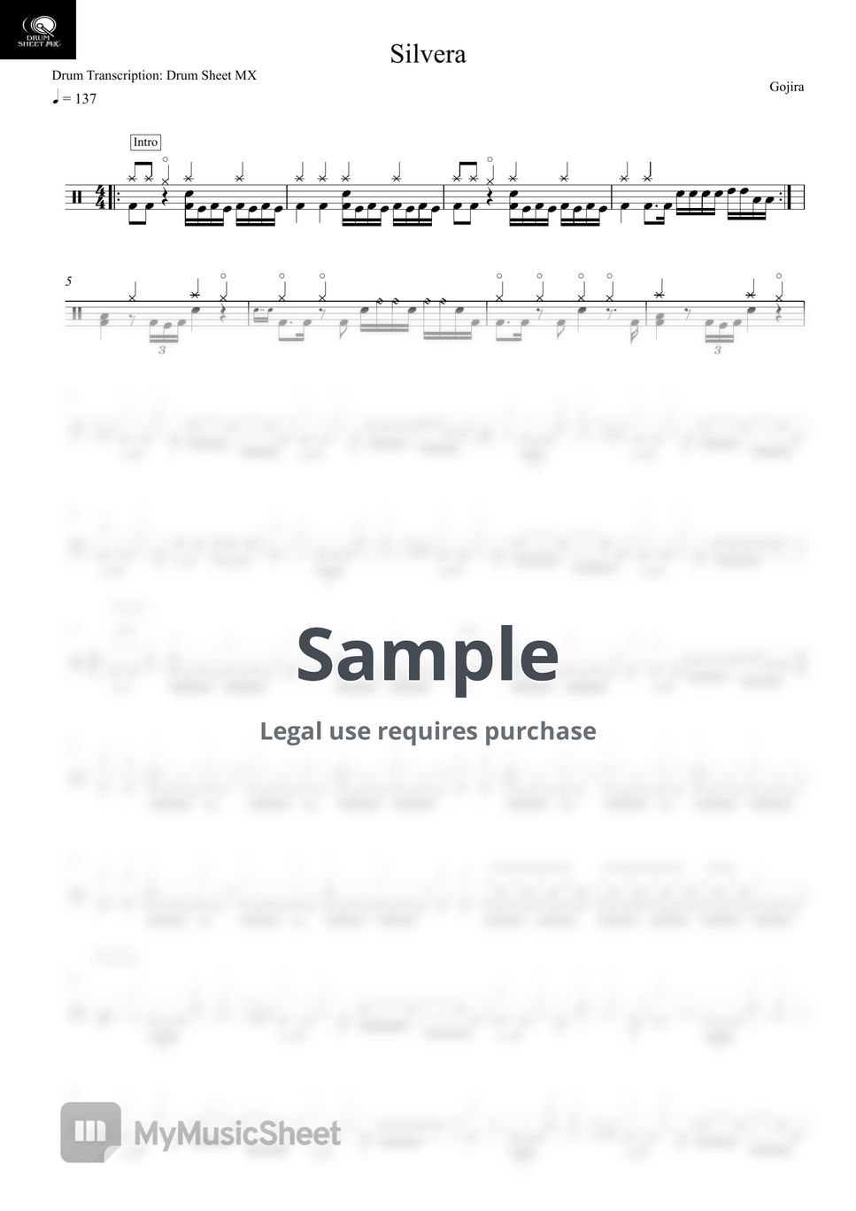 Gojira - Silvera by Drum Transcription: Drum Sheet MX