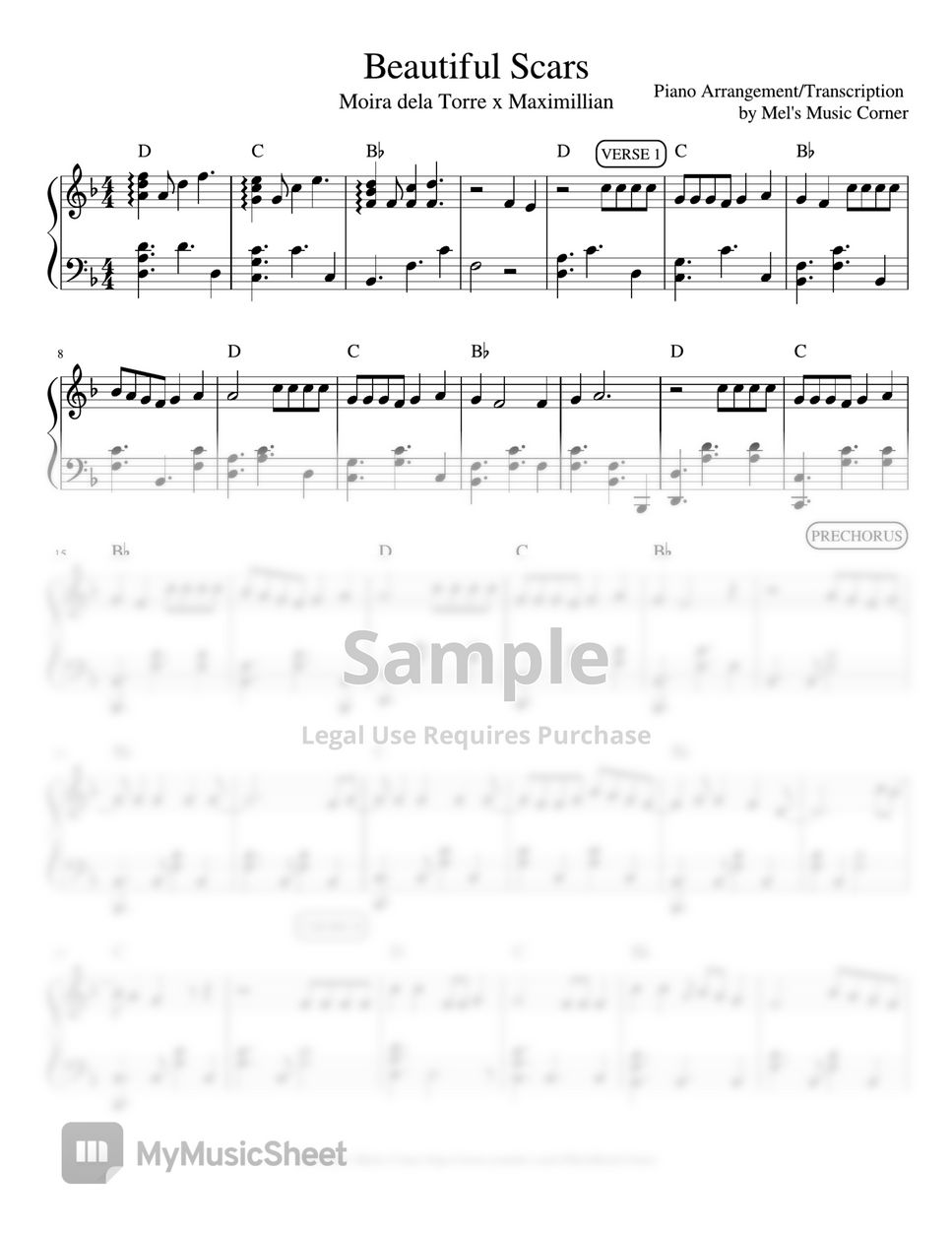 Maximillian Beautiful Scars (piano sheet music) Sheets by Mel's Music