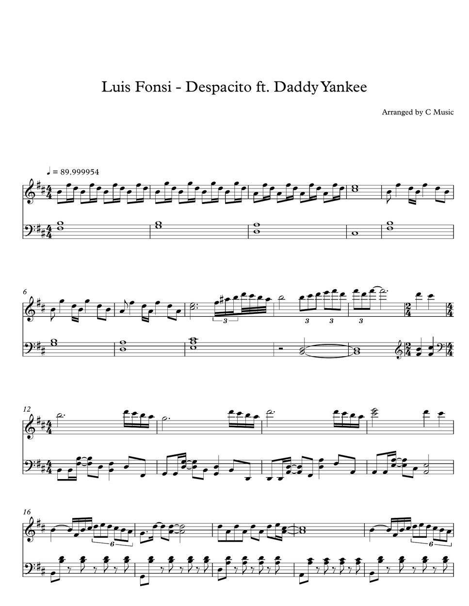 Luis Fonsi - - Despacito (ft Daddy Yankee) 악보 by C Music