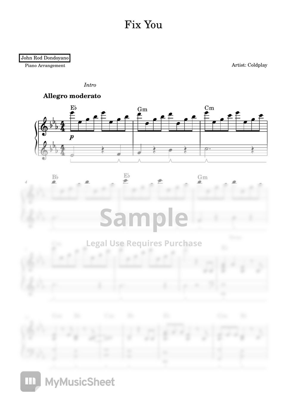 Fix You - Coldplay Sheet music for Piano (Solo)