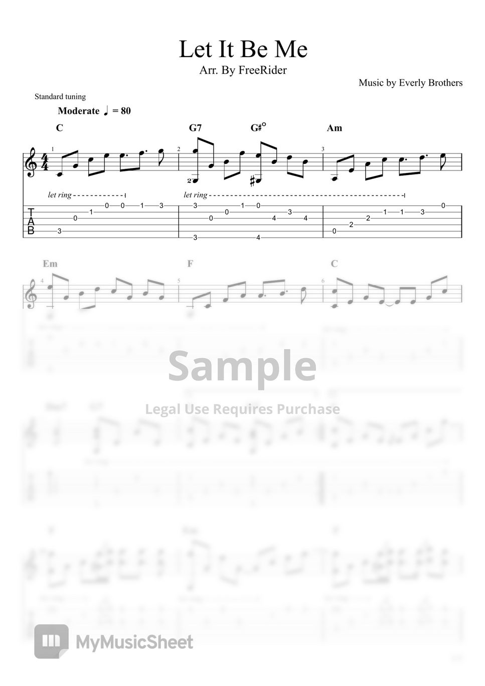 Everly Brothers Let It Be Me (fingerstyle guitar 핑거스타일 기타) Sheets by