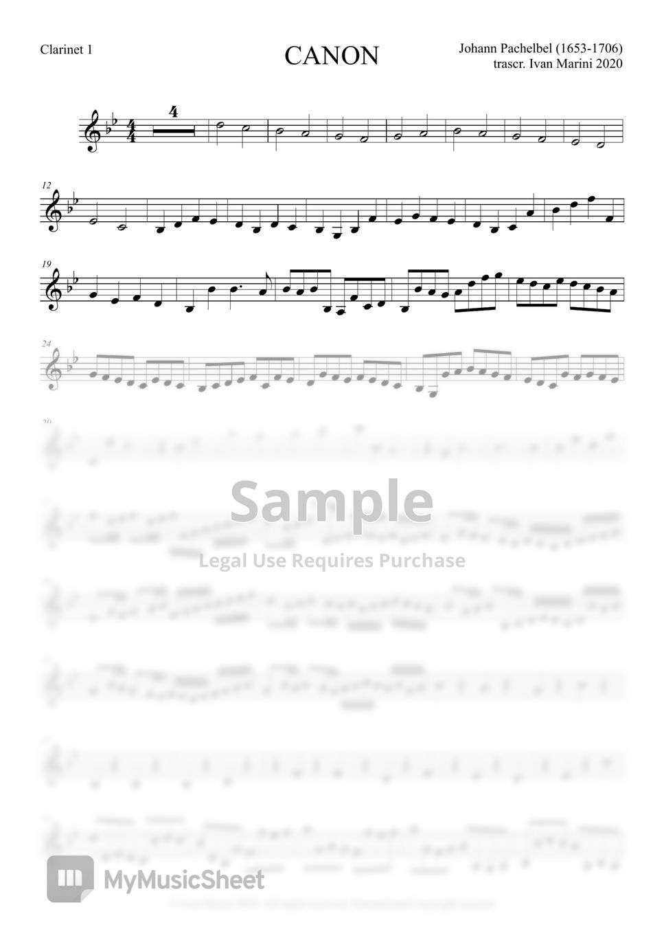 CANON by Pachelbel - Clarinet Quartet by Ivan Marini