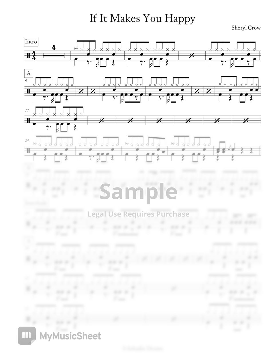 Sheryl crow if it makes you happy sheets by arkadia drums