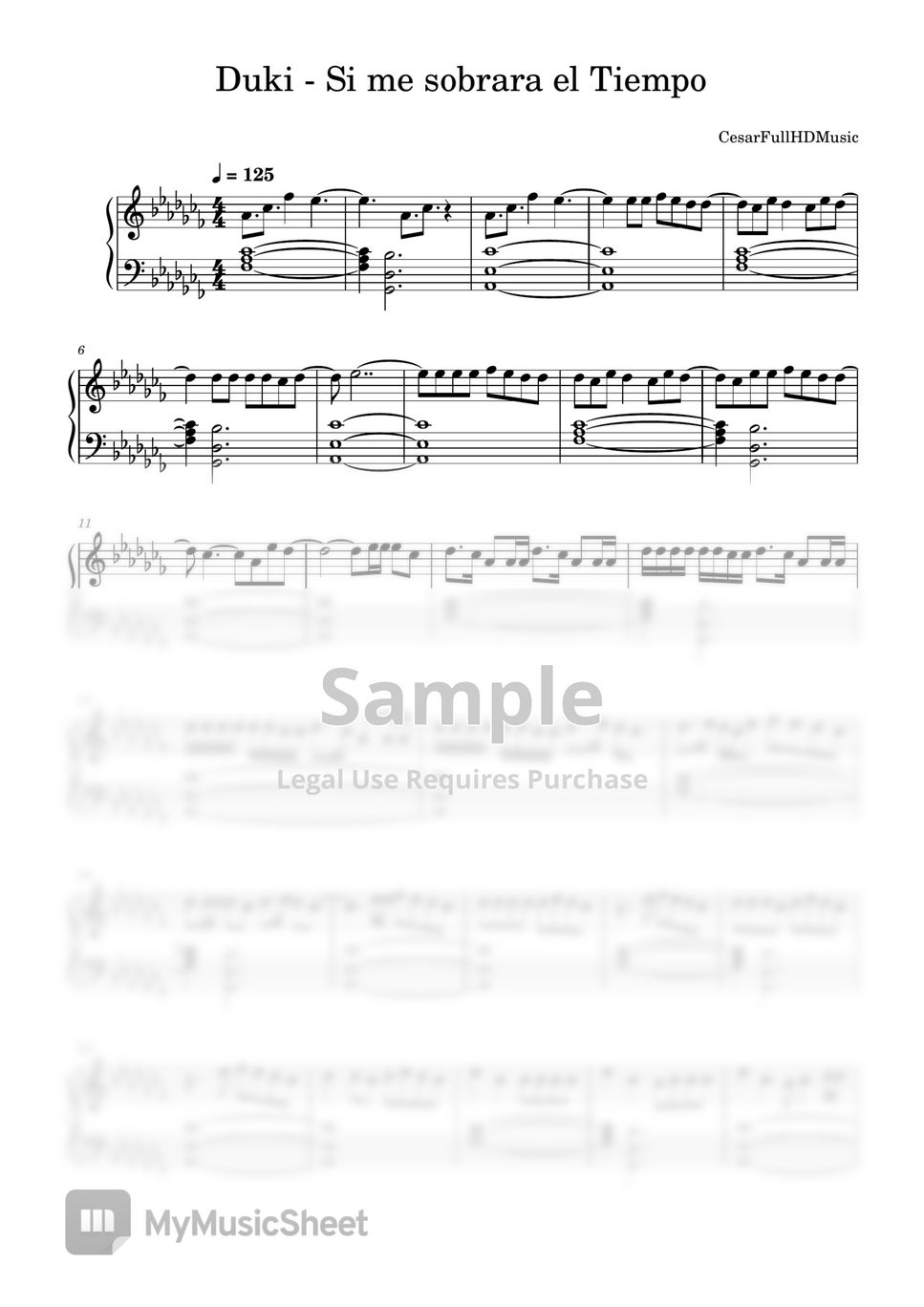 Duki Si me sobrara el Tiempo 樂譜