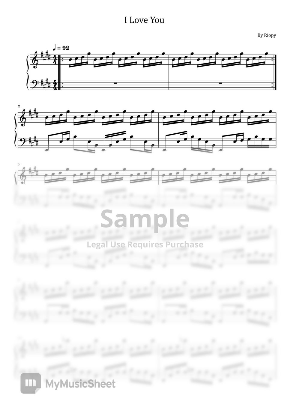 Jean philippe riopy i love you riopy for piano solo sheets by poon