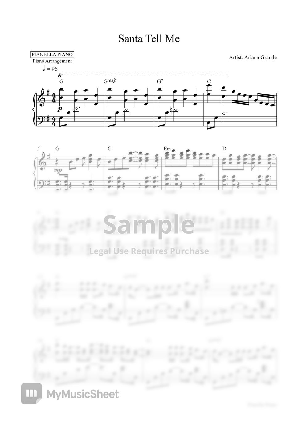 Ariana Grande - Santa Tell Me (Piano Sheet) by Pianella Piano