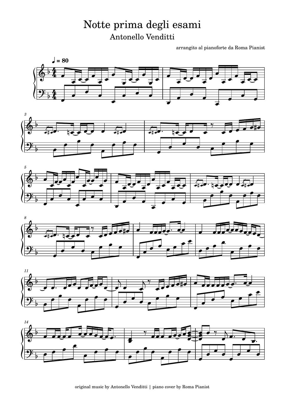 Antonello Venditti Notte prima degli esami 악보 by Roma Pianist