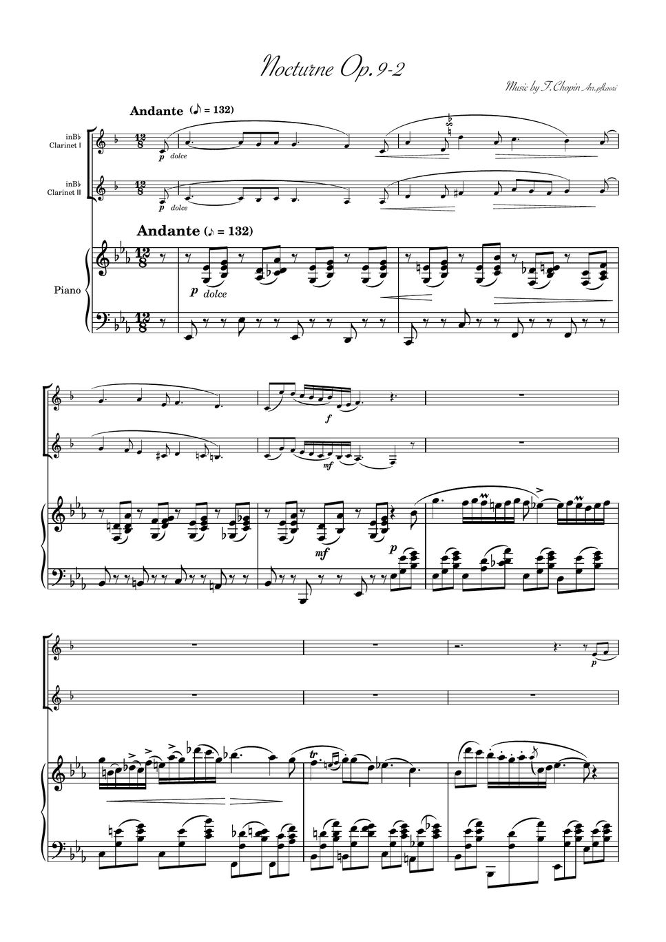 Chopin - Nocturne op.9-2 (clarinet duet-pianotrio) by pfkaori