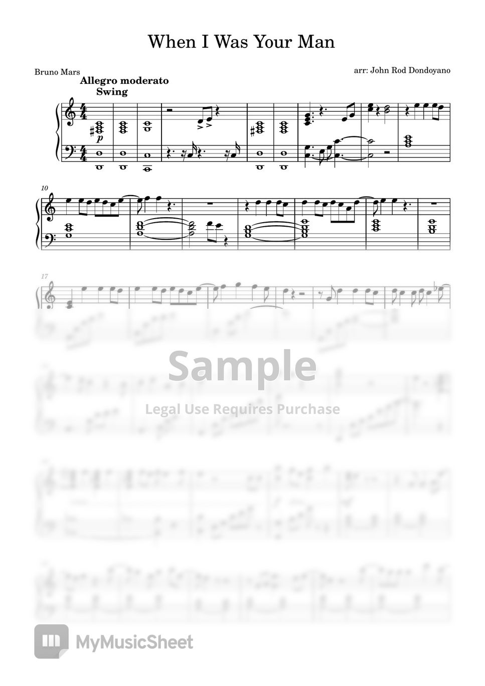 Bruno Mars When I Was Your Man (PIANO SHEET) Sheets by John Rod Dondoyano