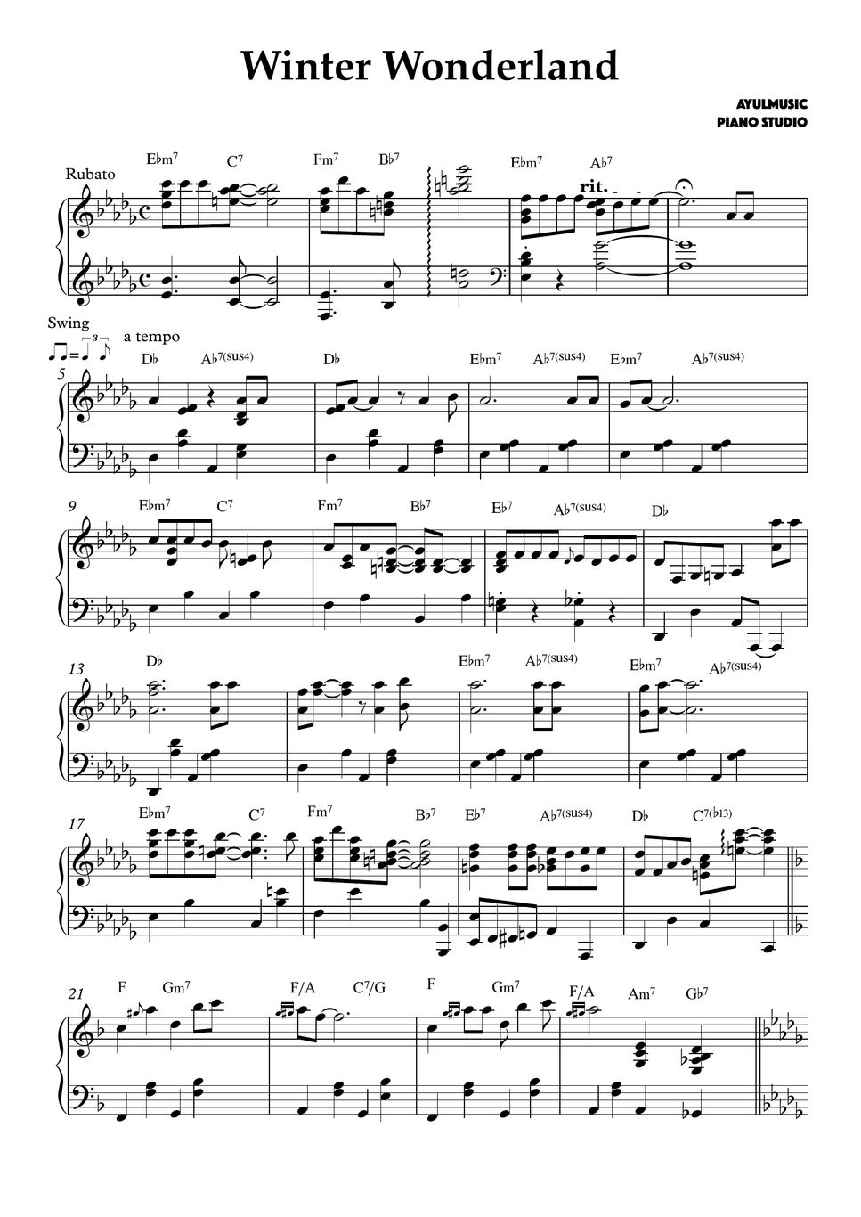 Felix Bernard Winter Wonderland (Swing Jazz Solo Piano) نوتة by AYULMUSIC