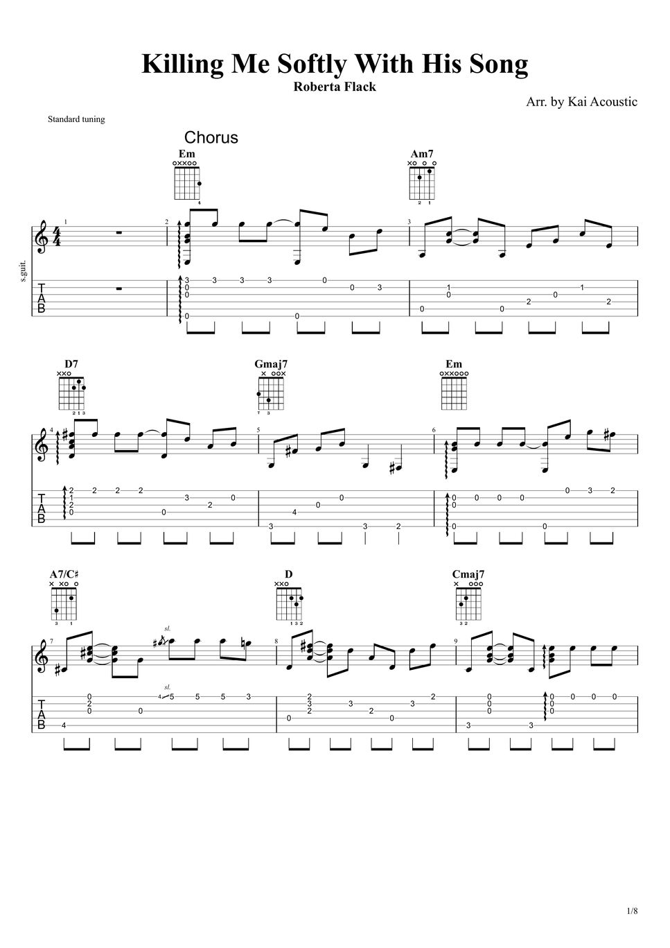 Roberta Flack Killing Me Softly With His Song Fingerstyle Guitar