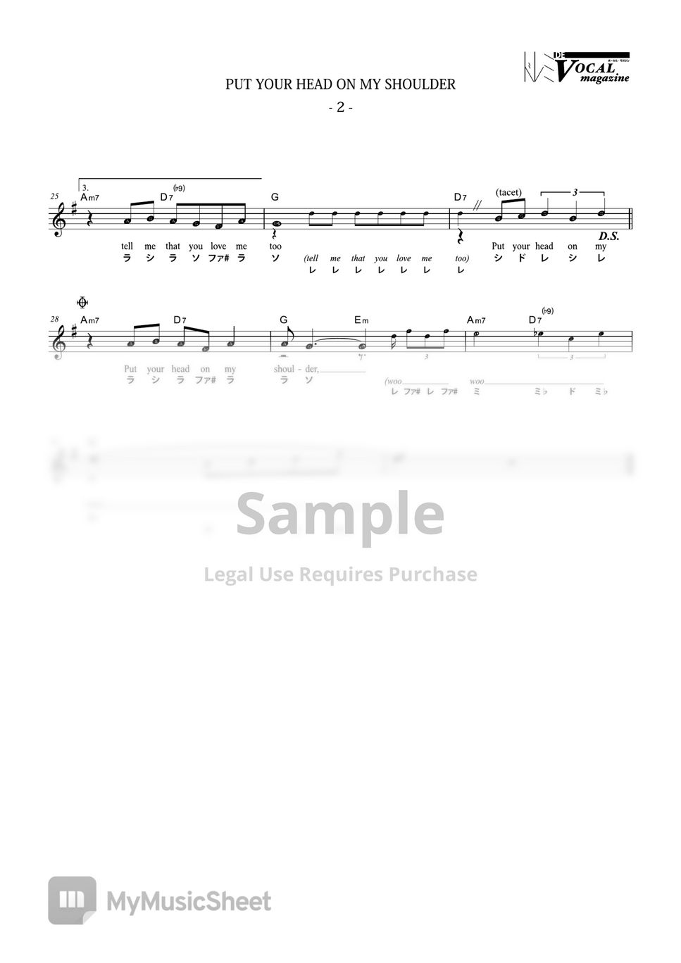 DOREMI DE PUT YOUR HEAD ON MY SHOULDER (VOCAL MAGAZINE) Sheets by Far