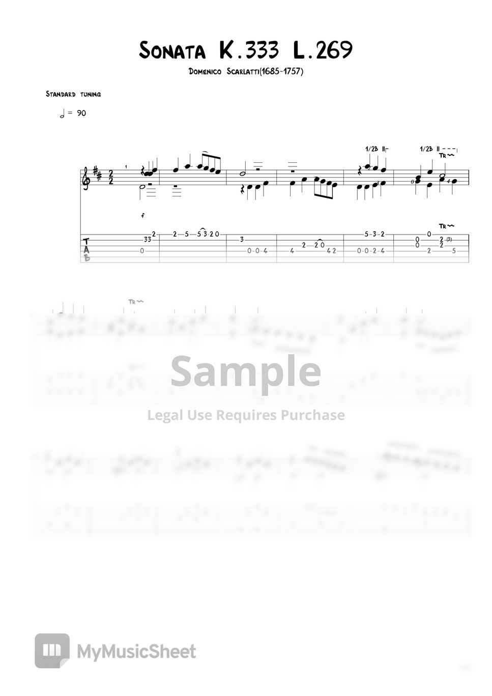Domenico Scarlatti - Sonata K.333 L.269 Tab + 1staff by Agape Guitar
