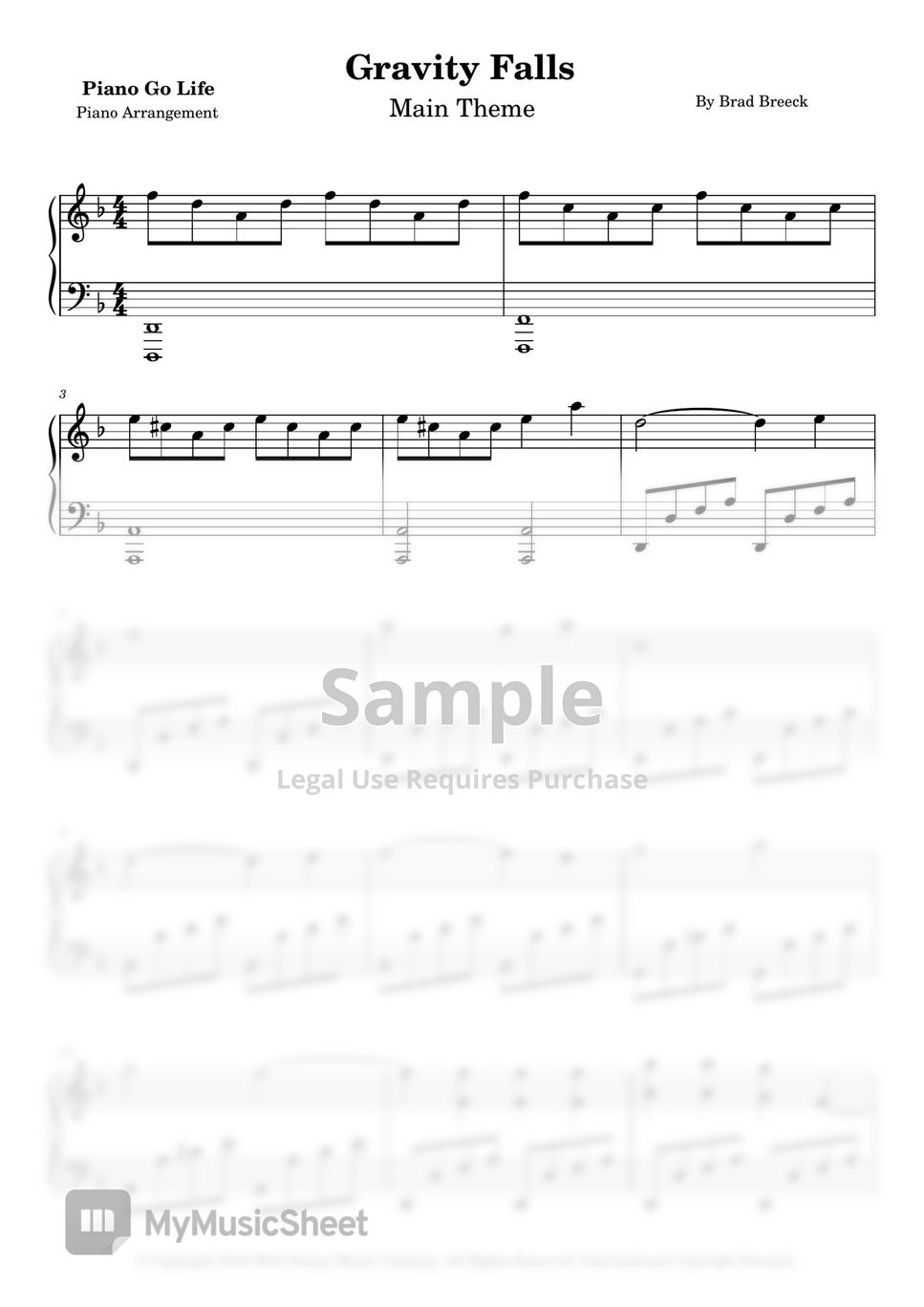 Main Theme Gravity Falls Sheets By Piano Go Life