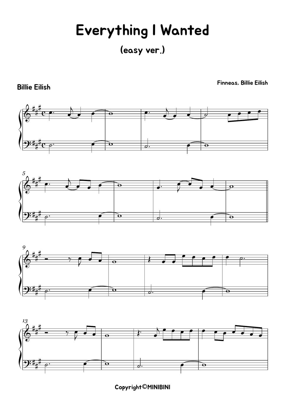 Billie Eilish Everything I Wanted Easy Version Sheets Hot Sex Picture 