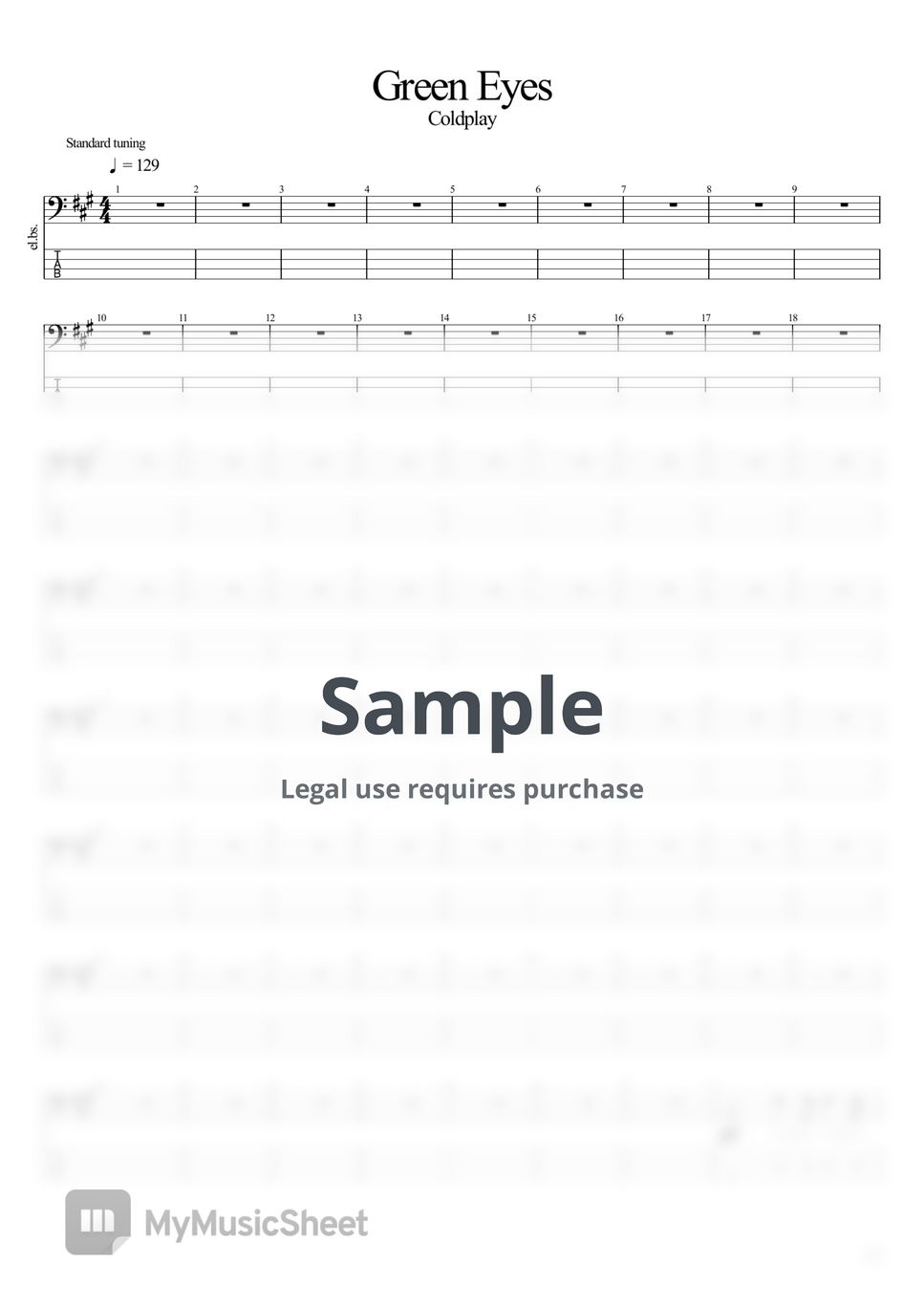 Coldplay Green Eyes Tab + 1staff by BassBlur