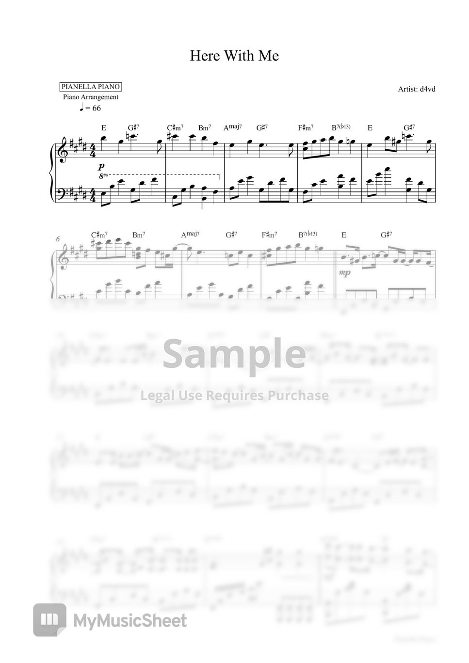 d4vd - Here With Me (Piano Sheet) by Pianella Piano