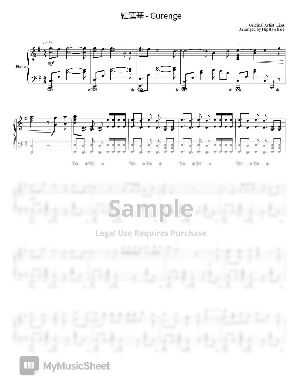 LiSA - Gurenge (紅蓮華) by Caazi Piano Sheets