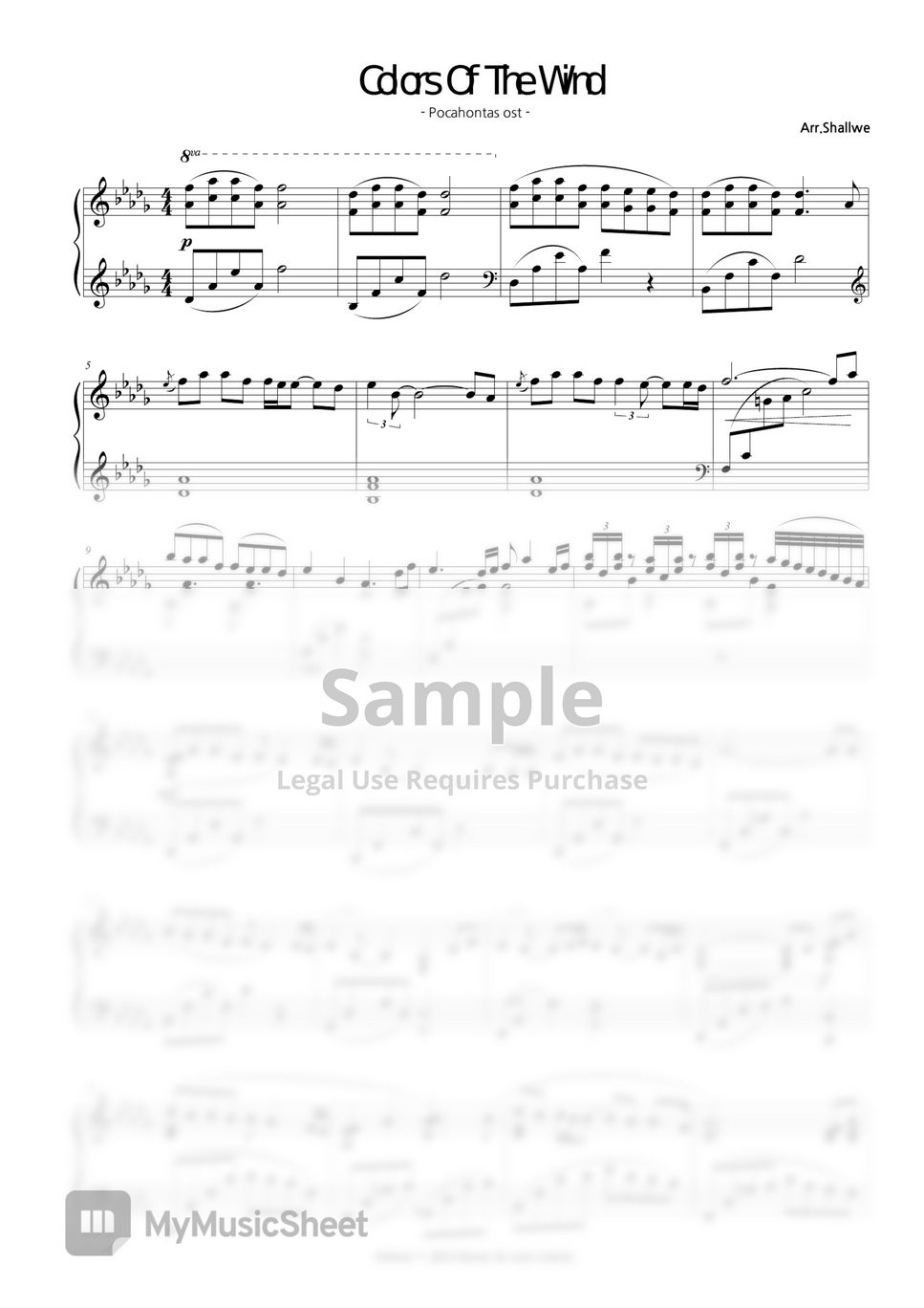 [OST]Pocahontas(포카혼타스) Colors Of The Wind_Disney piano cover 악보