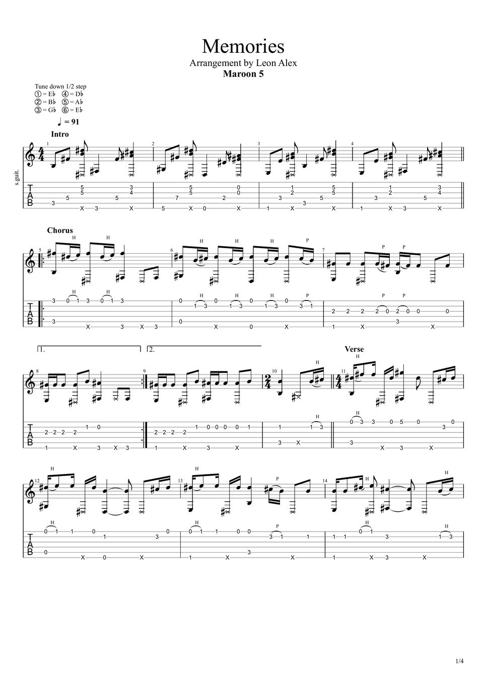 memories maroon 5 ukulele fingerstyle tabs