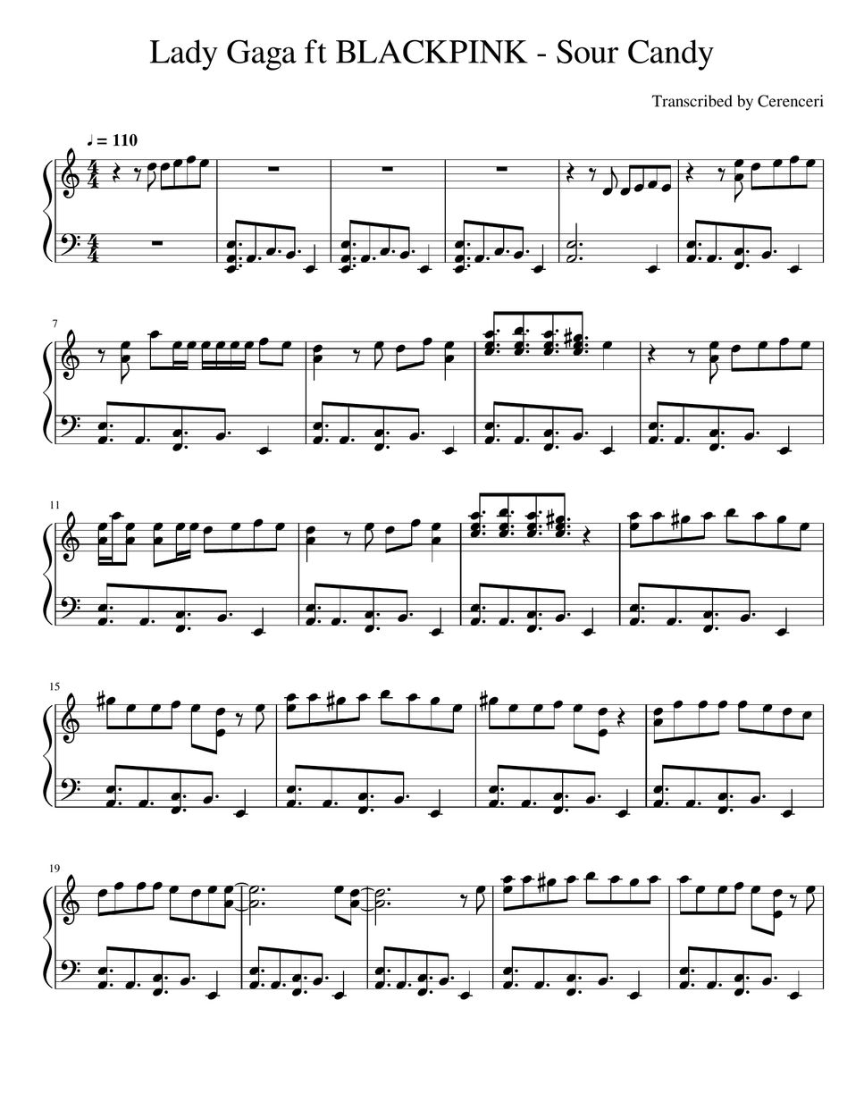 Lady Gaga ft BLACKPINK Sour Candy Sheet by Cerenceri